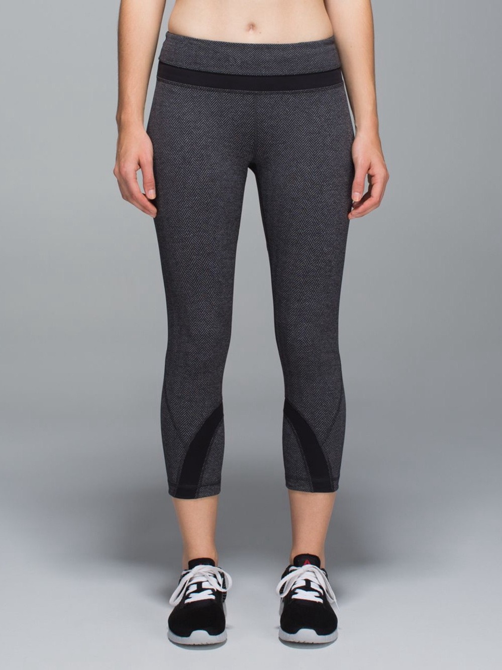 Lululemon Run Inspire Crop All Luxtreme Giant Herringbone Black Heathered Black